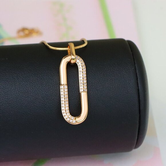 "Oval Link Style Rose Gold Pendant with Crystal Accents, XPPT1300 - Picture 7 of 12